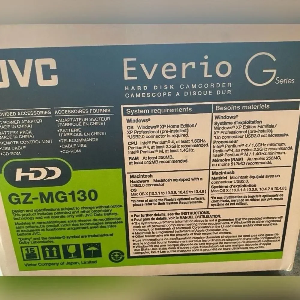 JVC Everio GZ-MG130U 30GB HDD Camcorder 34x Zoom SD Card Slot Silver Remote READ